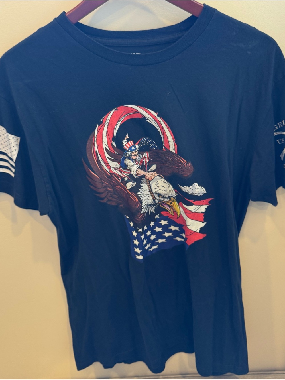 Grunt Style Black T‑Shirt with Patriotic Eagle Graphic